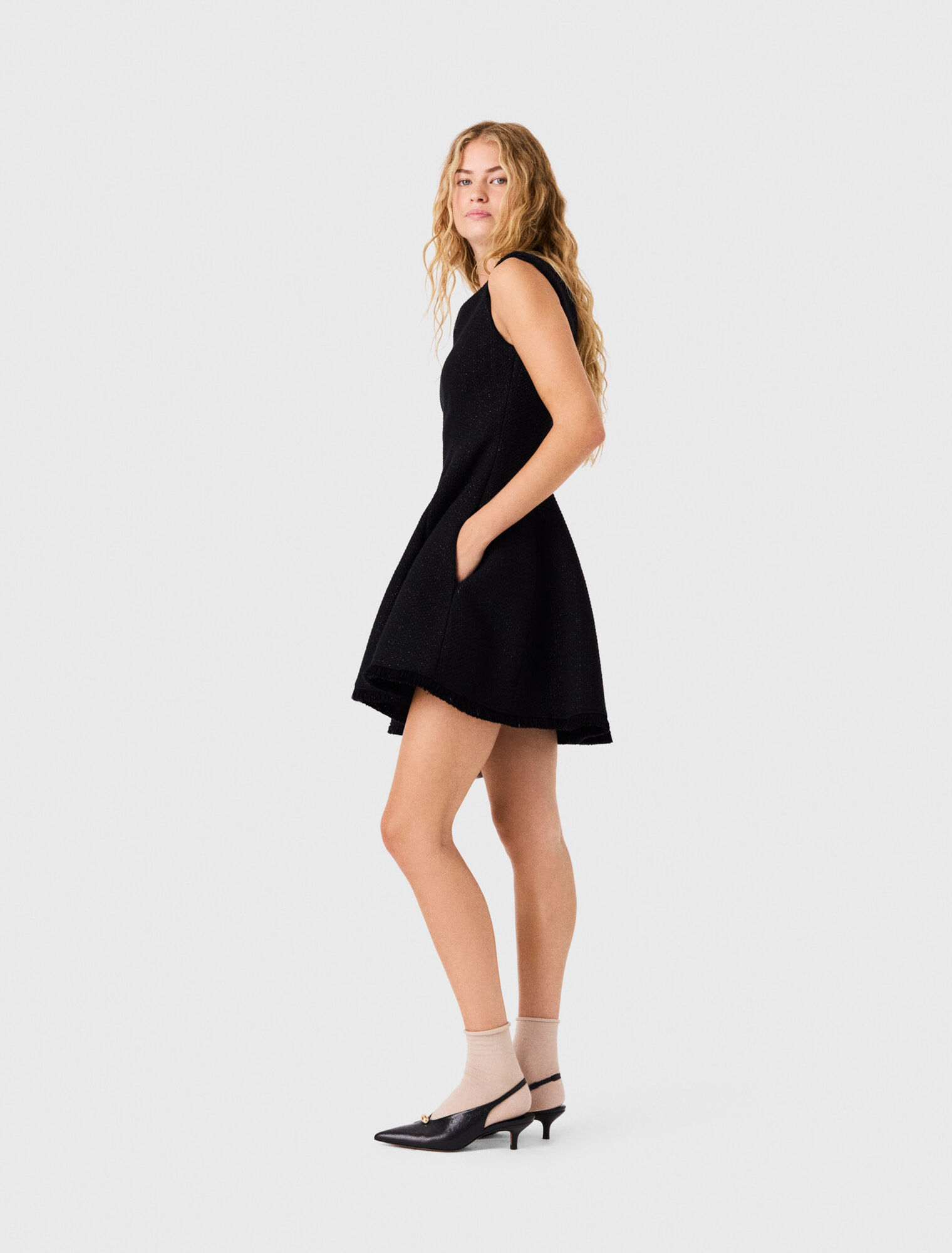 Robe courte en tweed avec franges