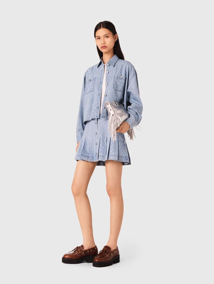 Chemise courte en jean strassée
