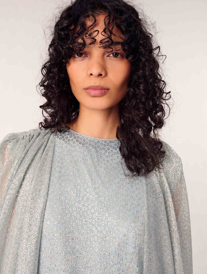 Robe longue à cape en lurex