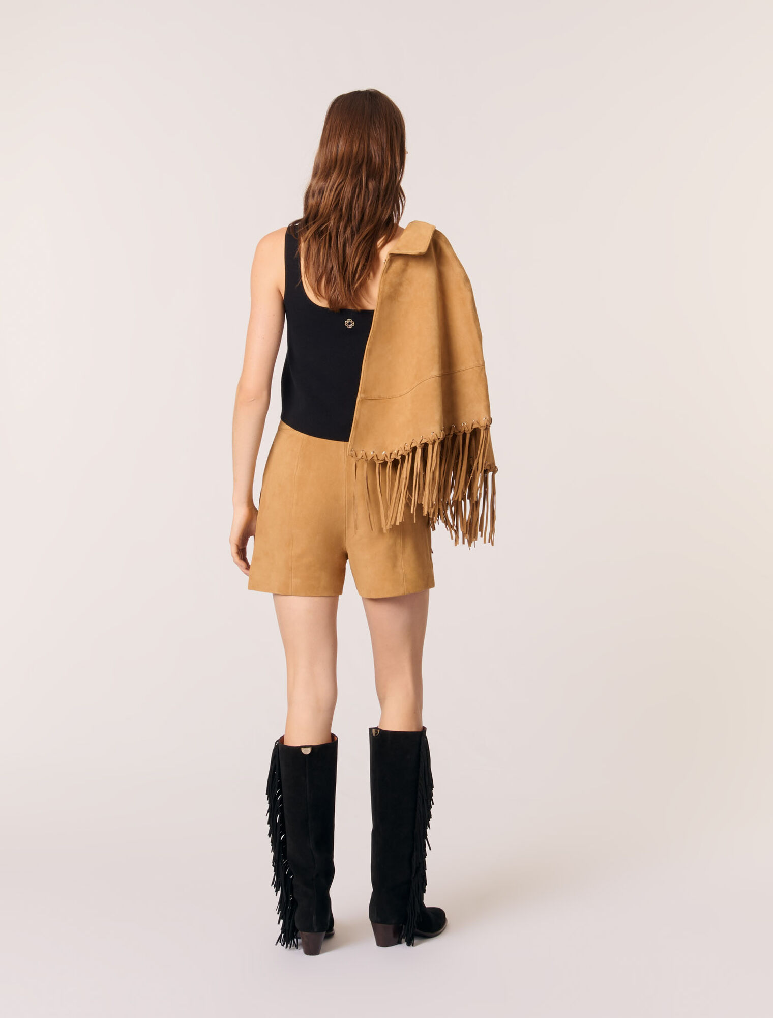 Short à franges en nubuck