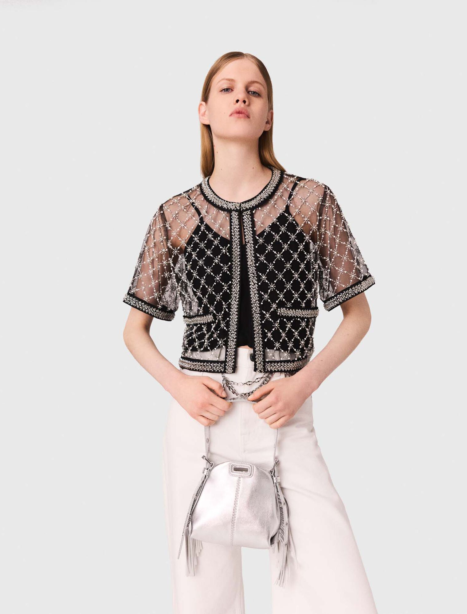 Top en tulle brodé