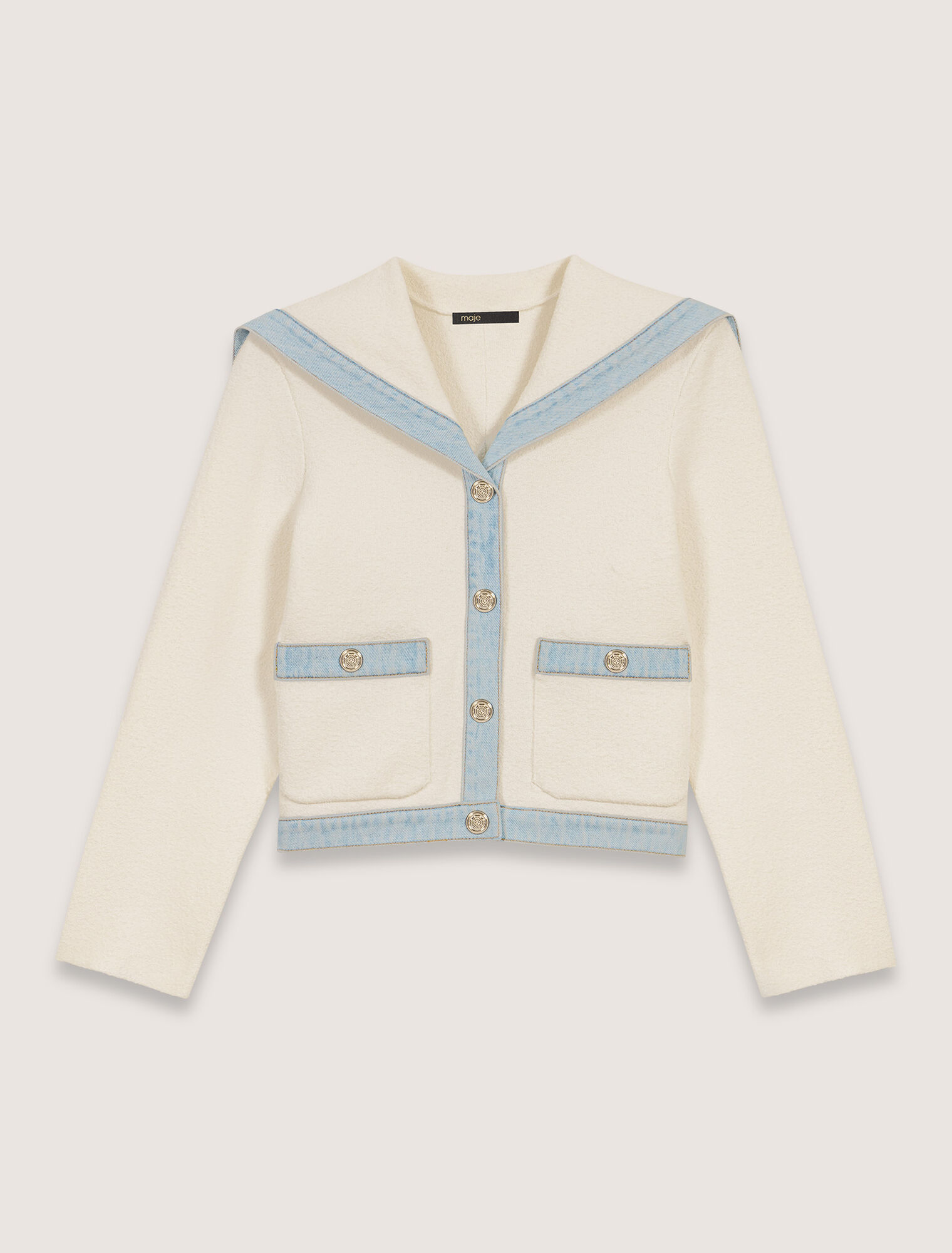 Cardigan col marin à détails denim