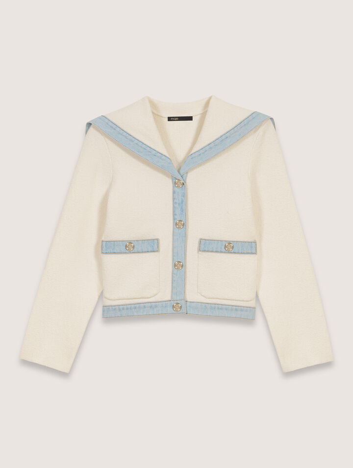Cardigan col marin à détails denim