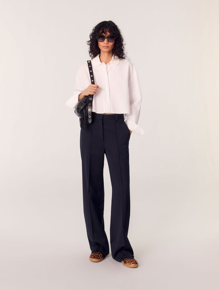 Chemise courte à col brodé