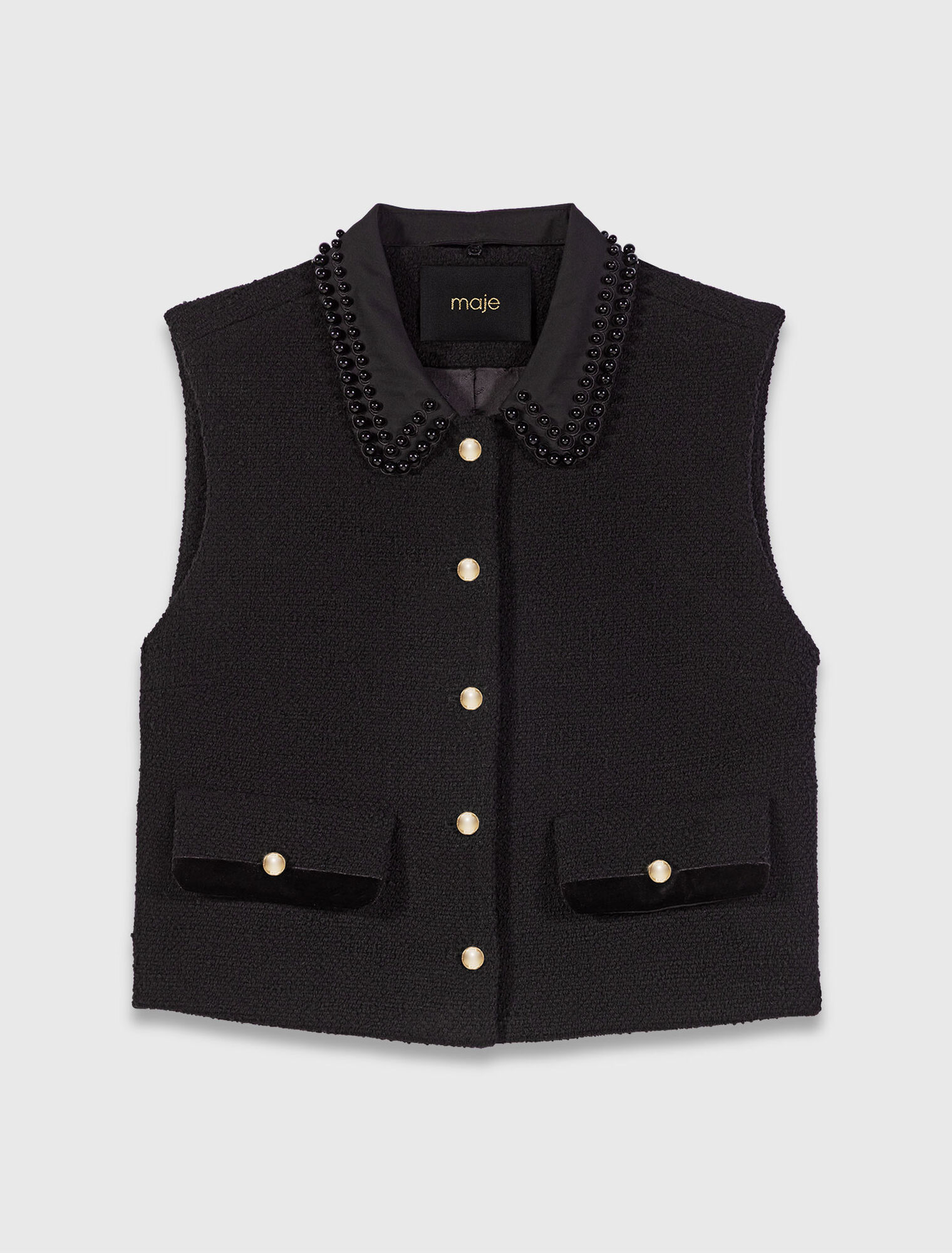 Top en tweed avec galons en velours