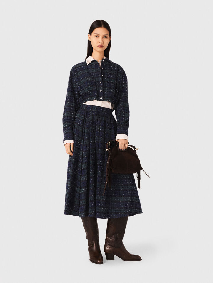 Chemise courte à carreaux strassée