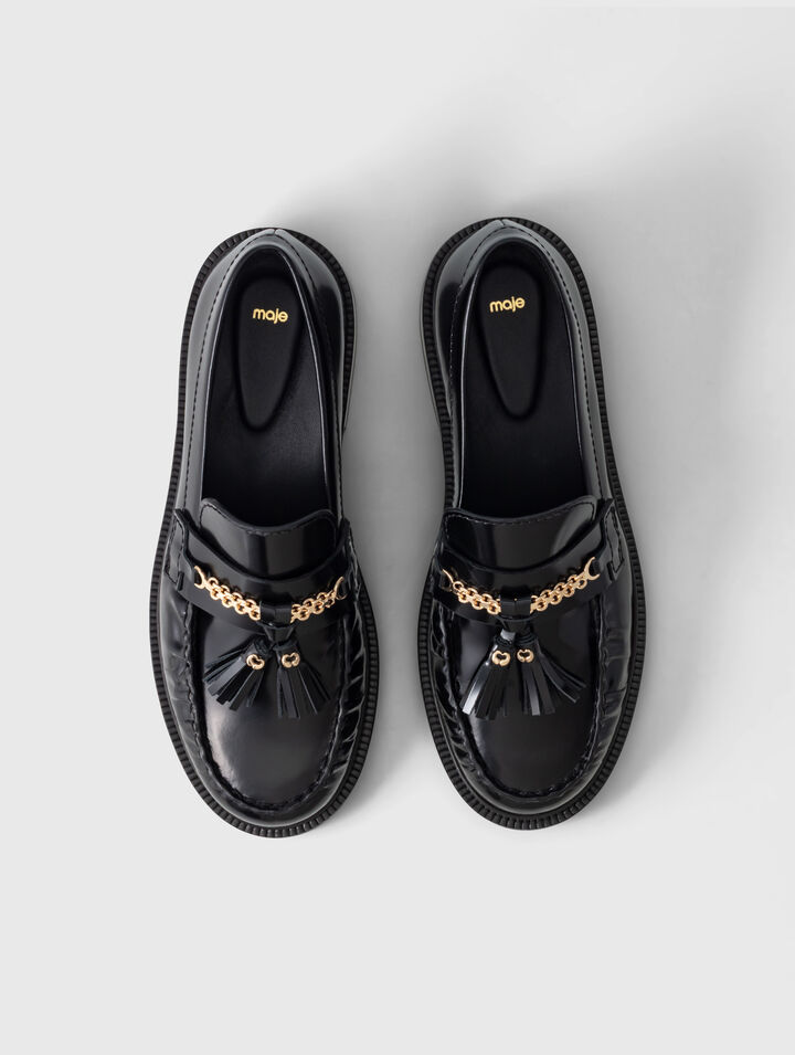 Mocassins en cuir &agrave; bords pliss&eacute;s