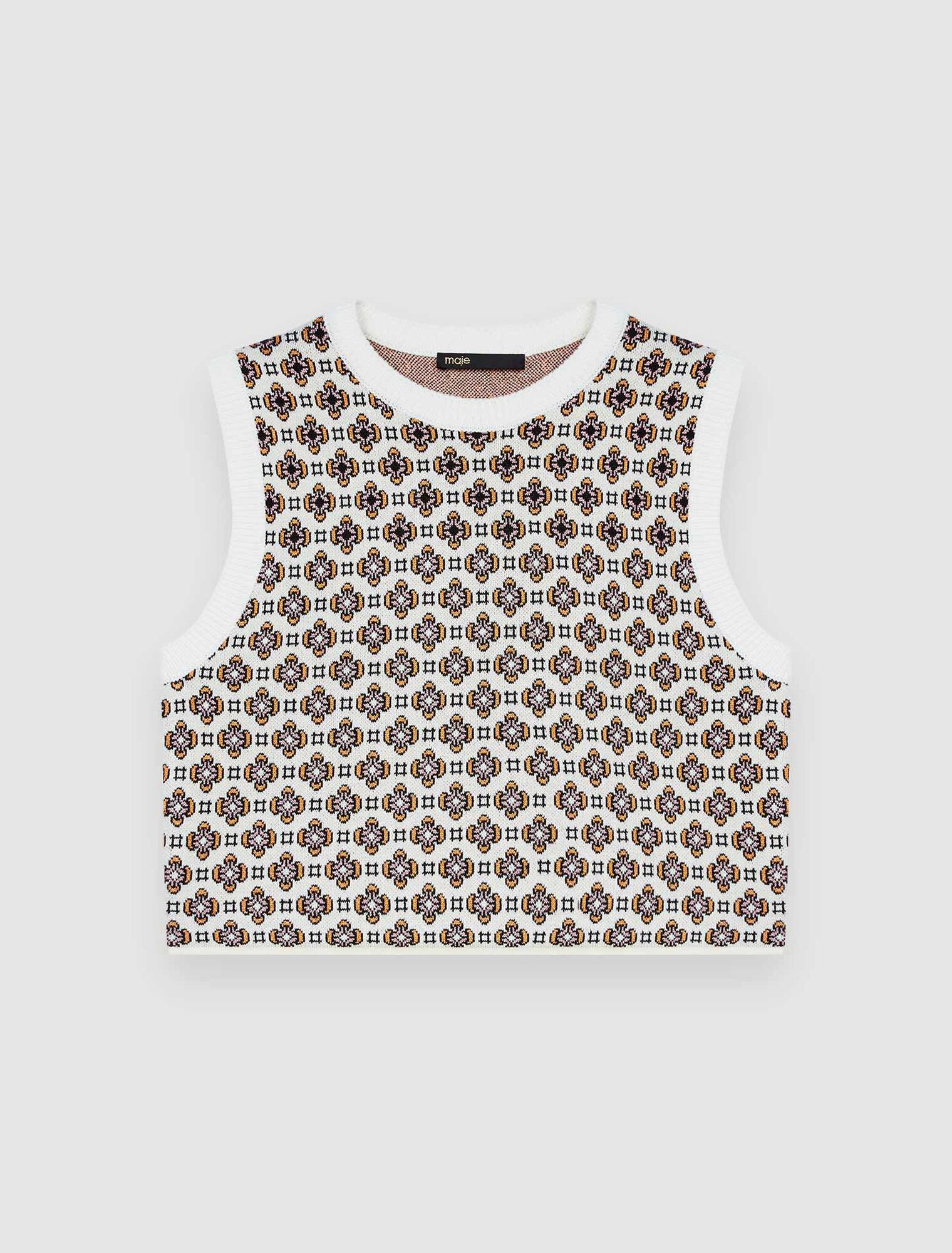 Pull sans manches en jacquard contrasté