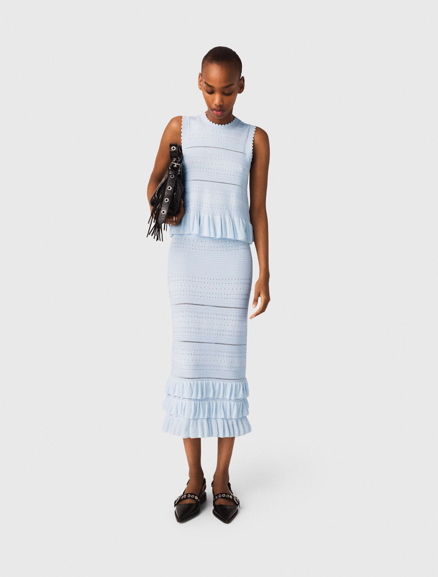 Jupe longue en maille avec volants