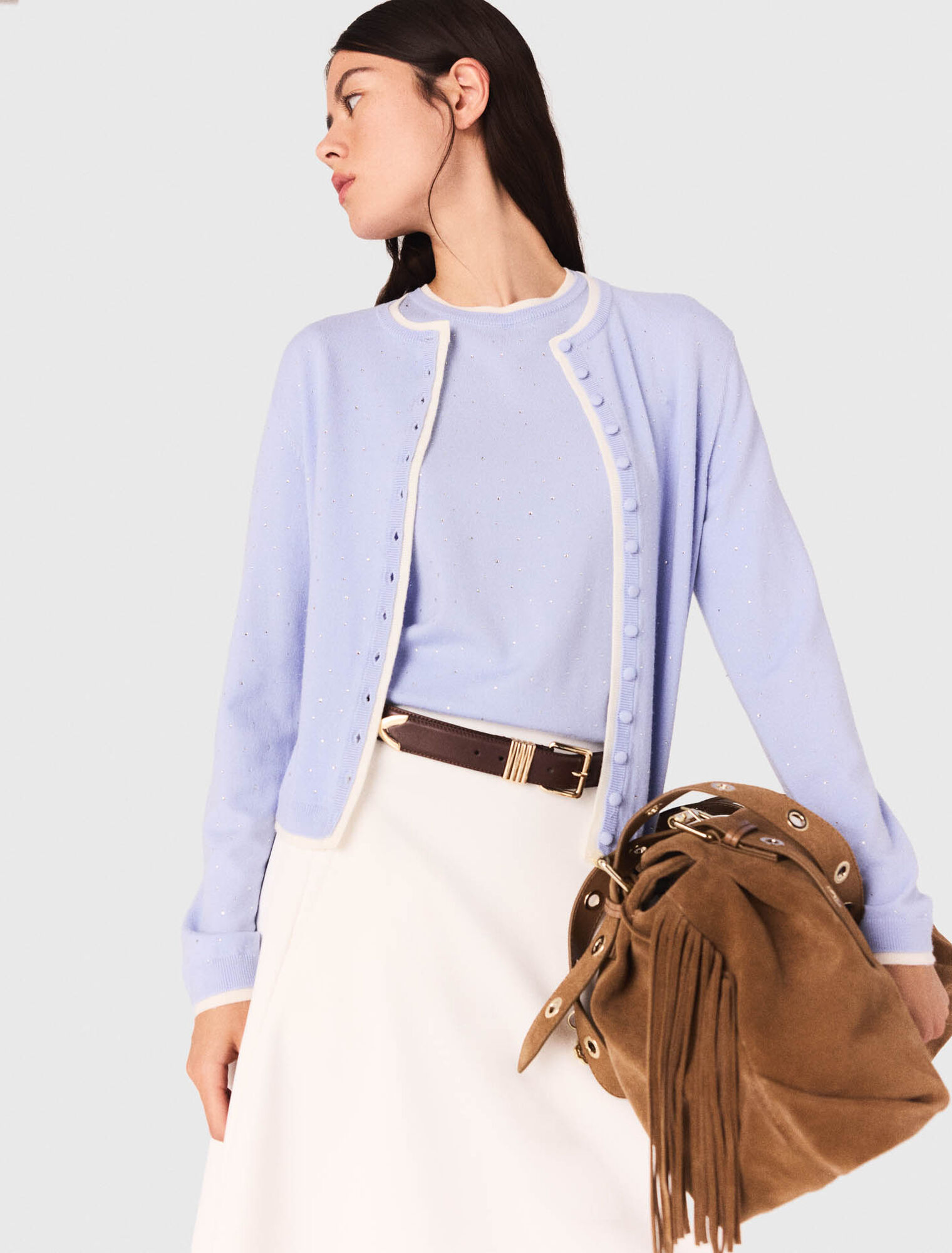 Cardigan 100% laine avec strass 