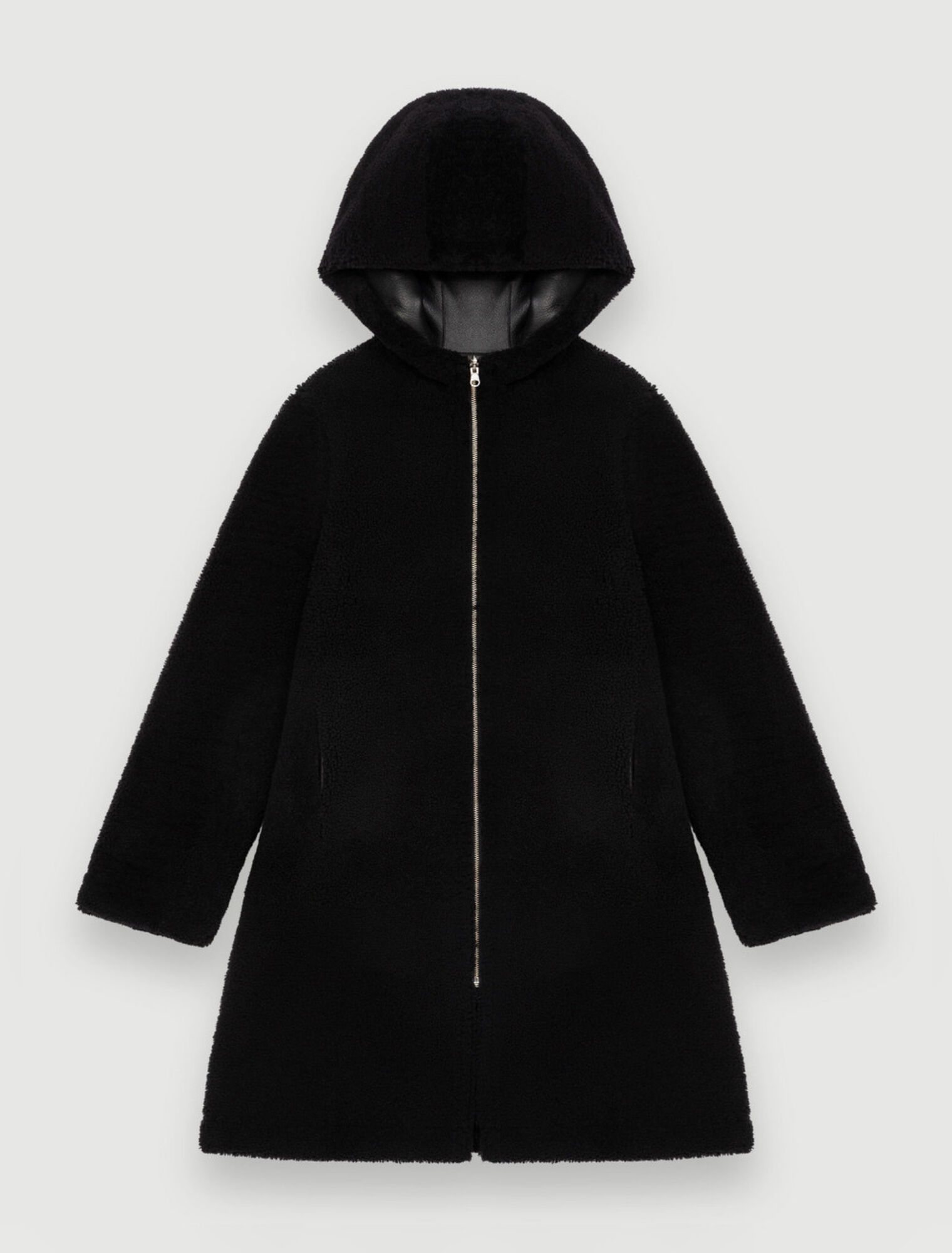Manteau en peau lainée laine et cuir