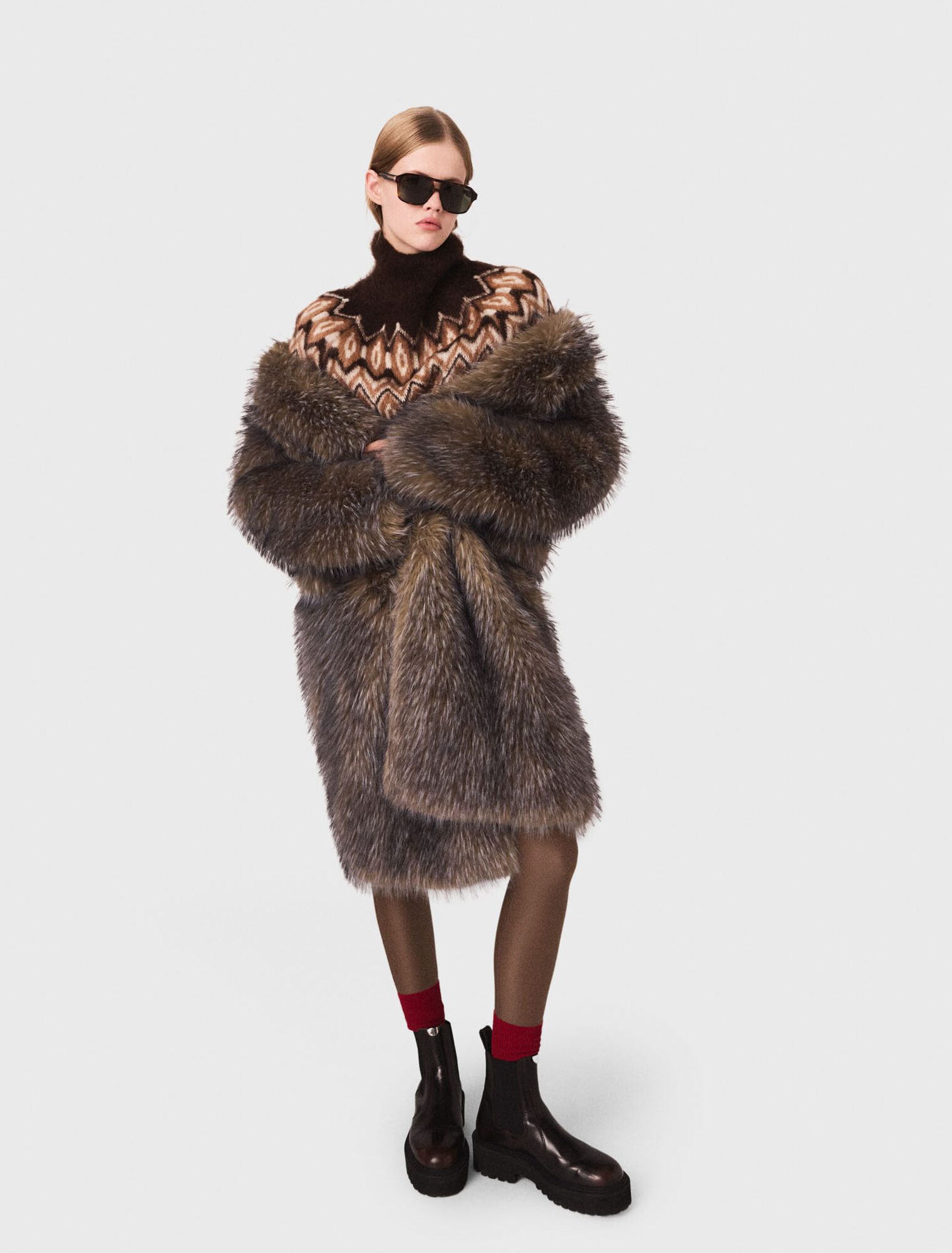 Manteau long en fausse fourrure