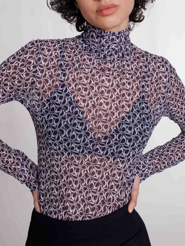 Top semi-transparent à motif