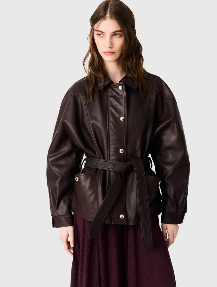 Blouson cuir oversize boutons dor&eacute;s