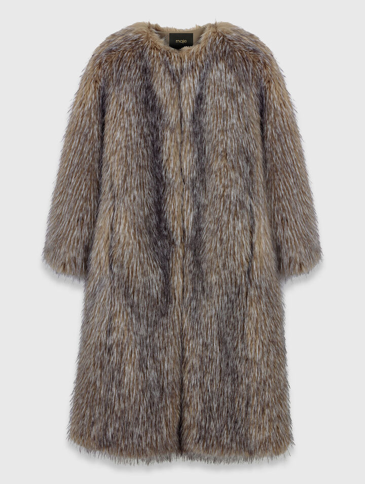 Manteau long en fausse fourrure