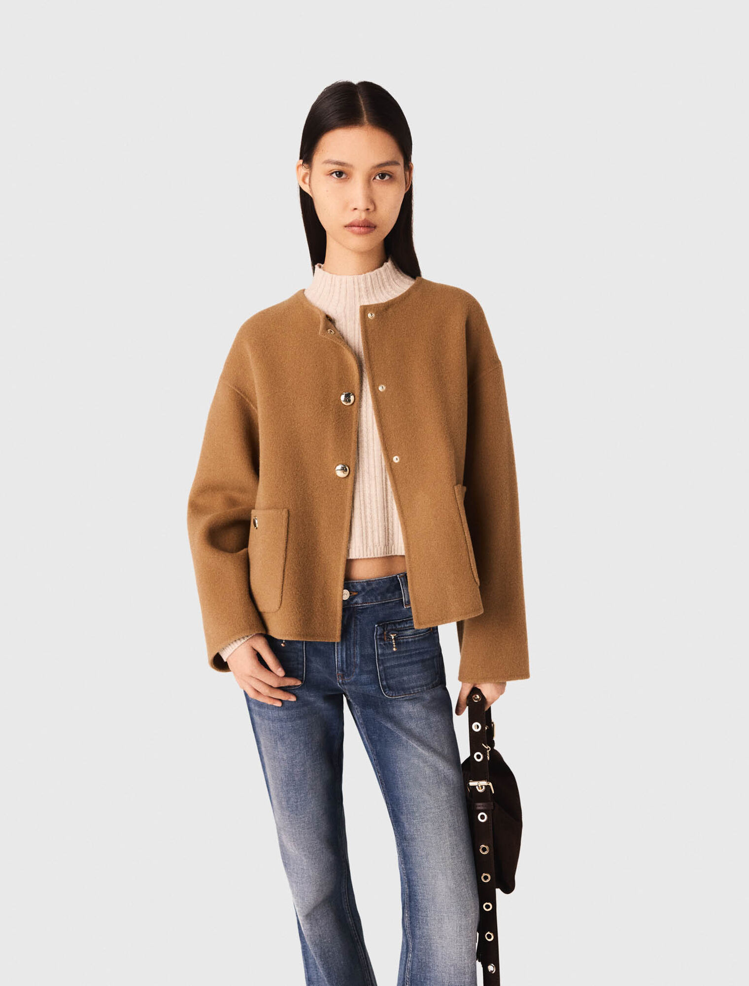 Manteau double face et col en cuir