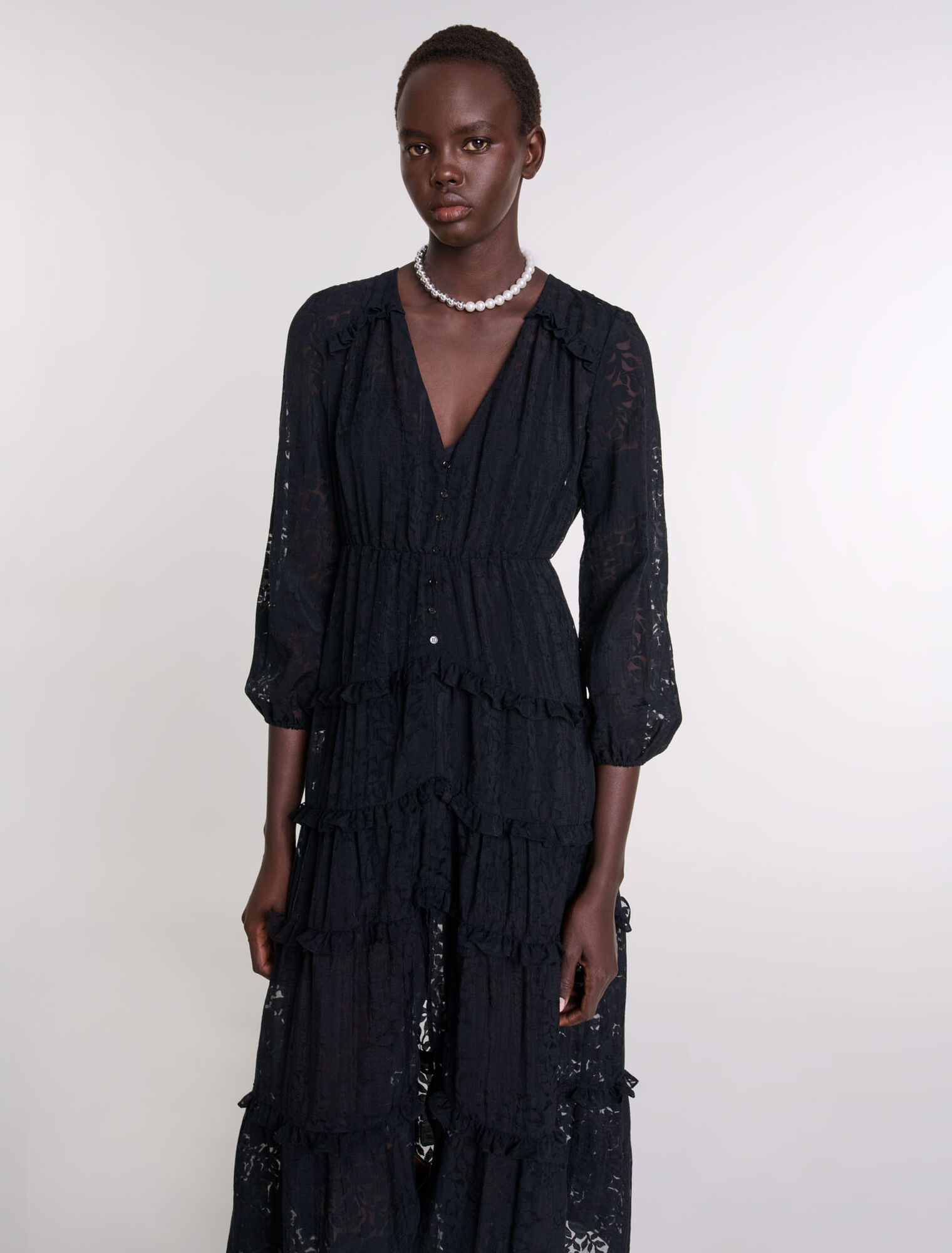 Robe longue volantée à motif
