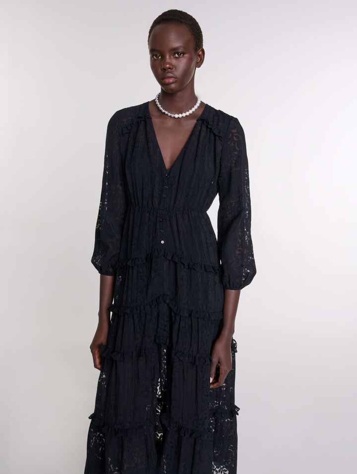 Robe longue volantée à motif