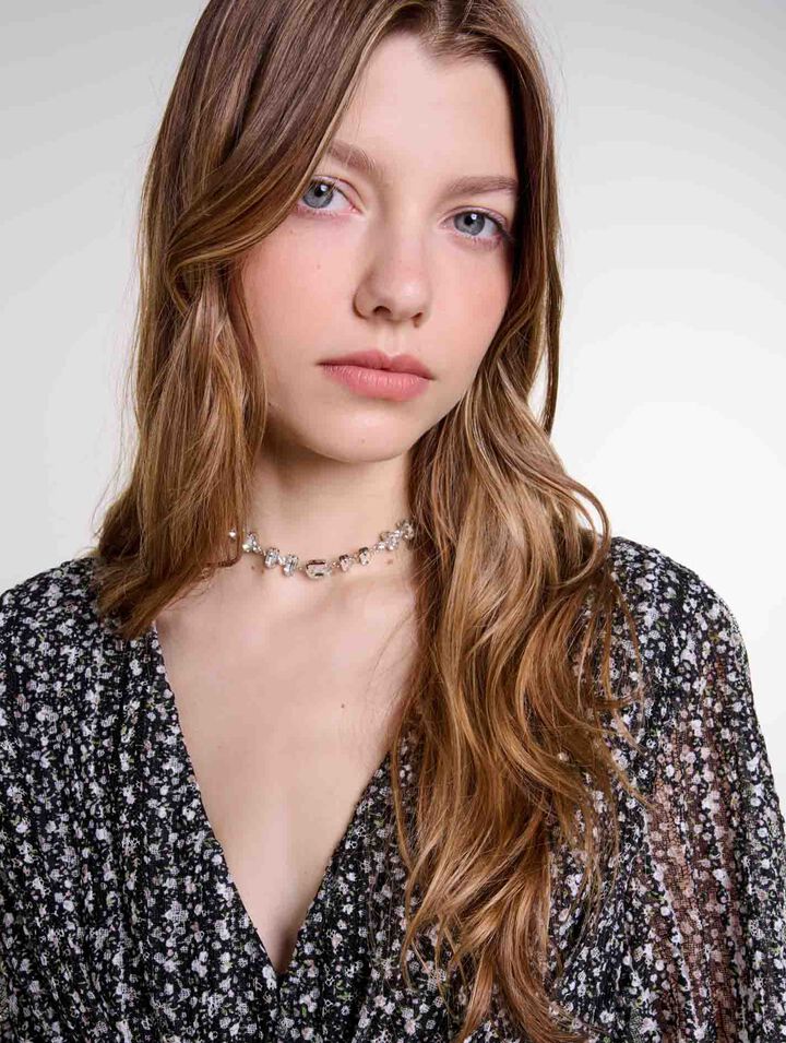 Collier chocker argenté à strass