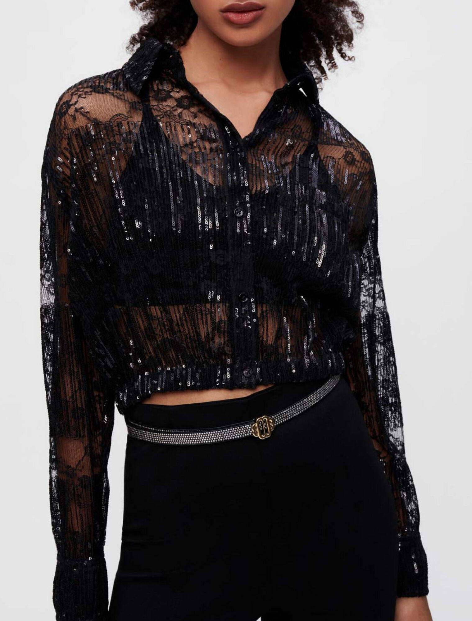 Chemise cropped en dentelle plissée