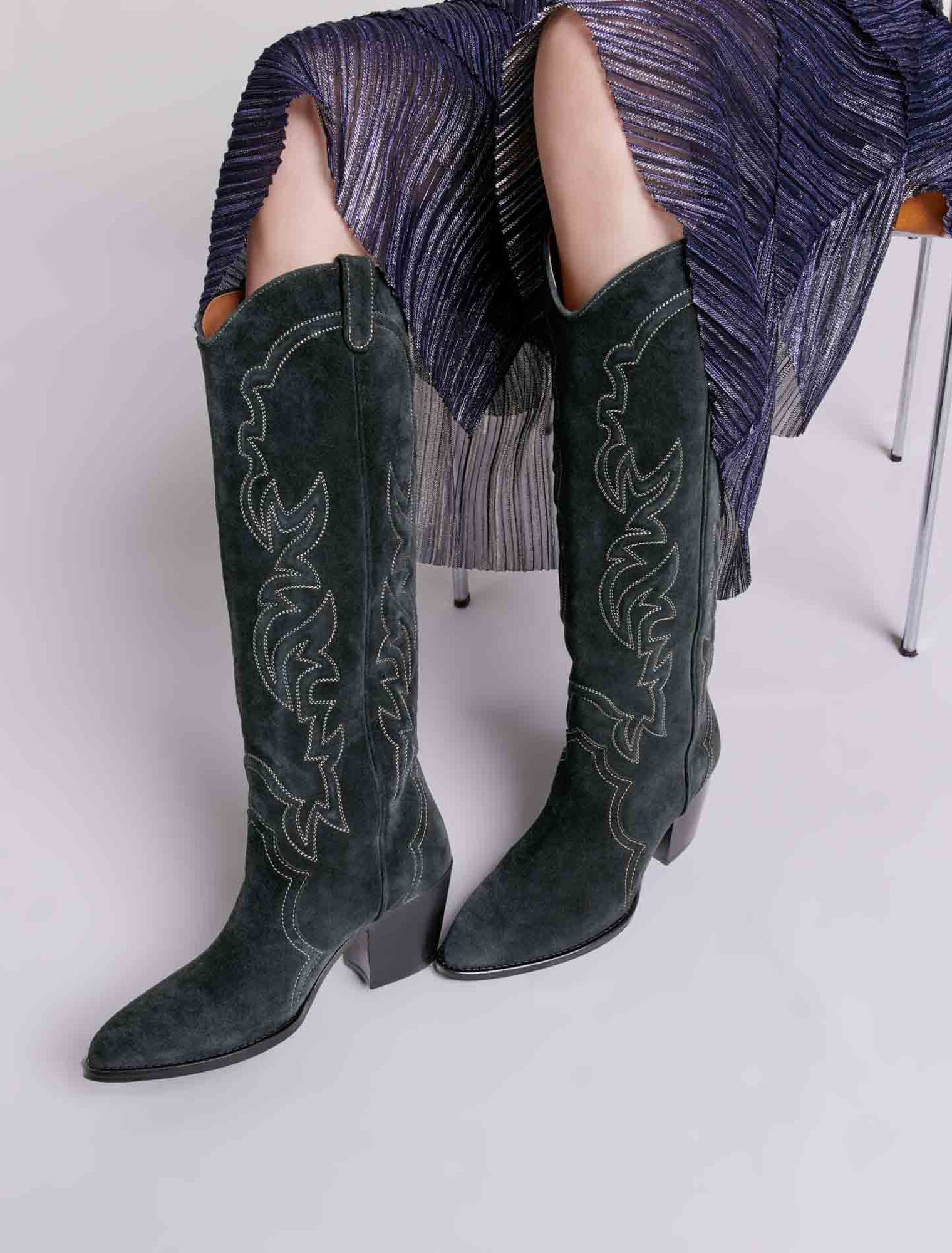 Bottes santiags en cuir suédé