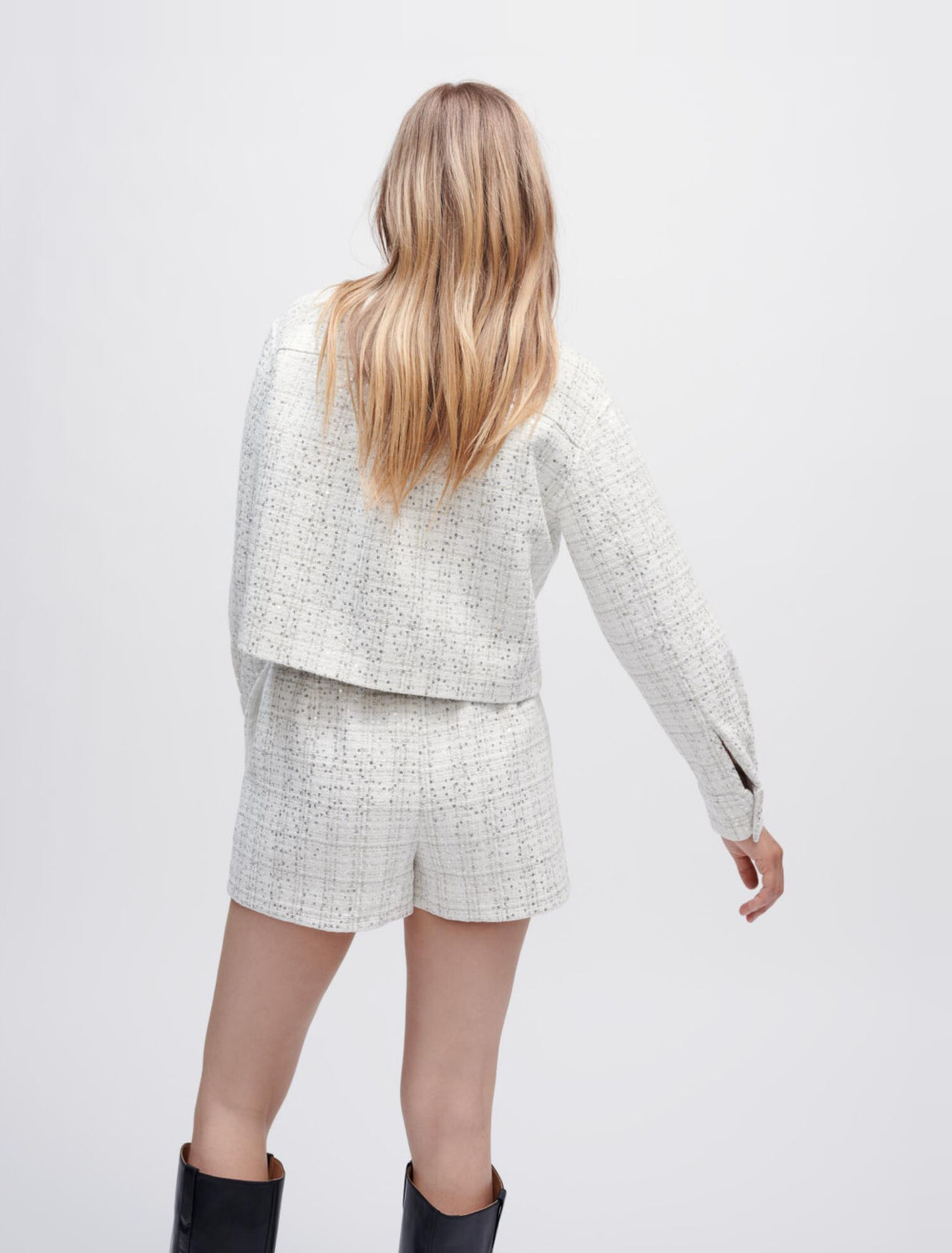 Chemise en tweed écru à sequins