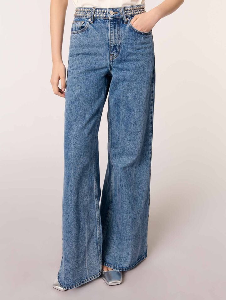 Jean flare à ceinture studée