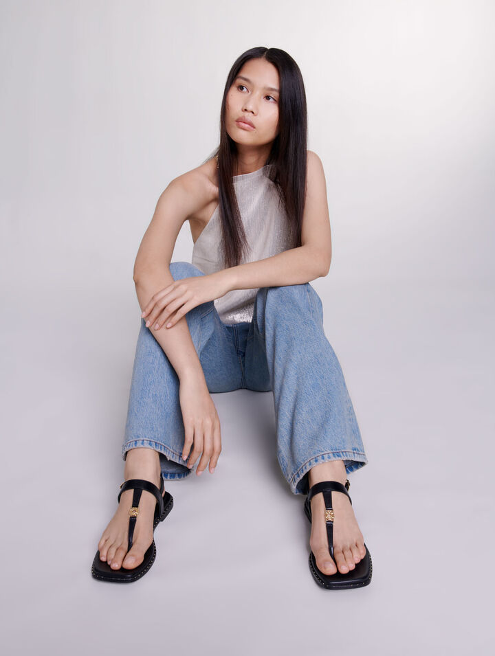 Sandales plates &agrave; brides en cuir