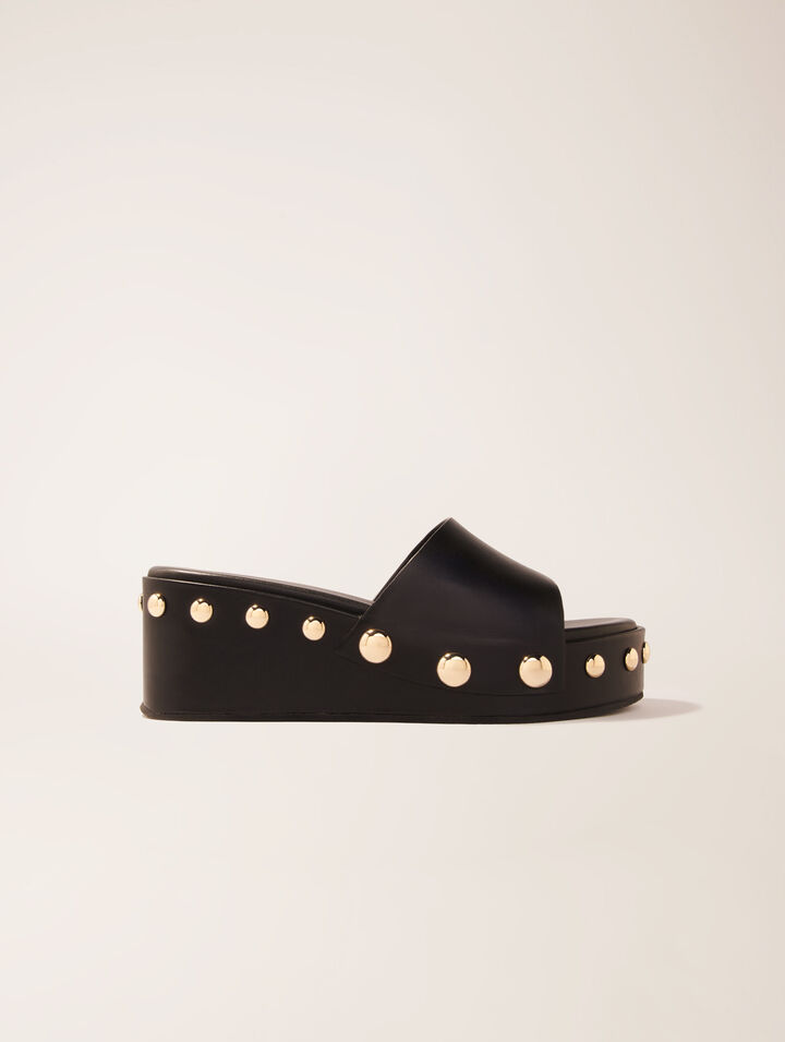 Maje Leather Studded Wedge Mules In Noir