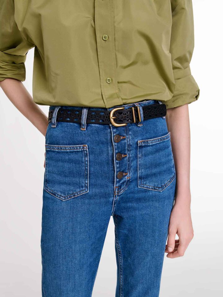 Ceinture en cuir détail fleurs
