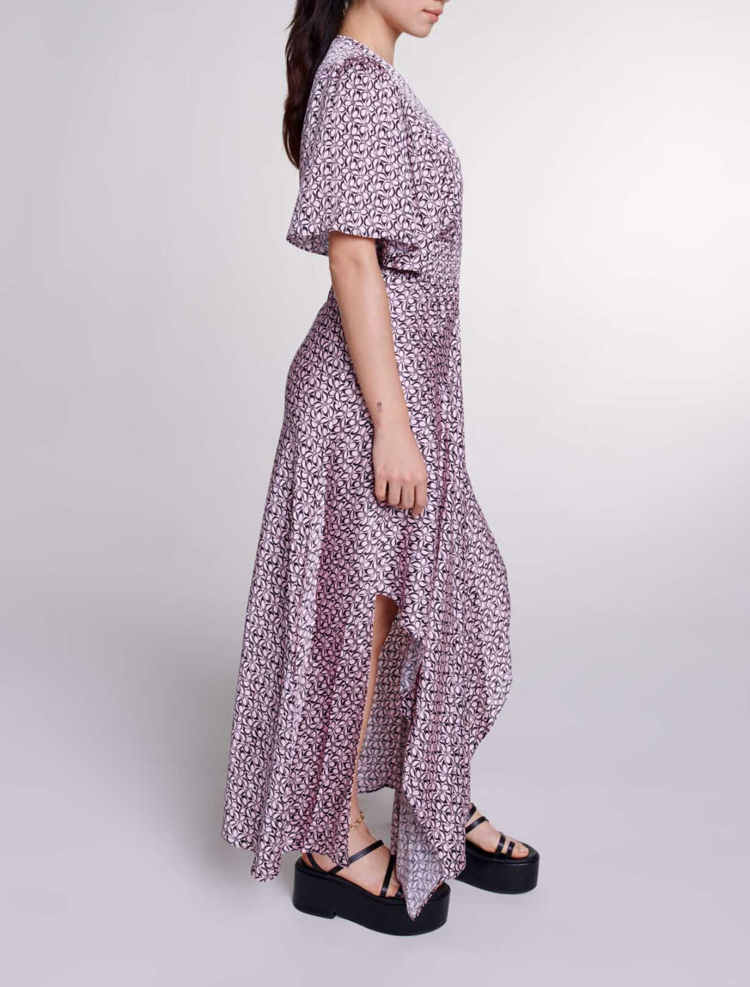 Robe longue satinée imprimée