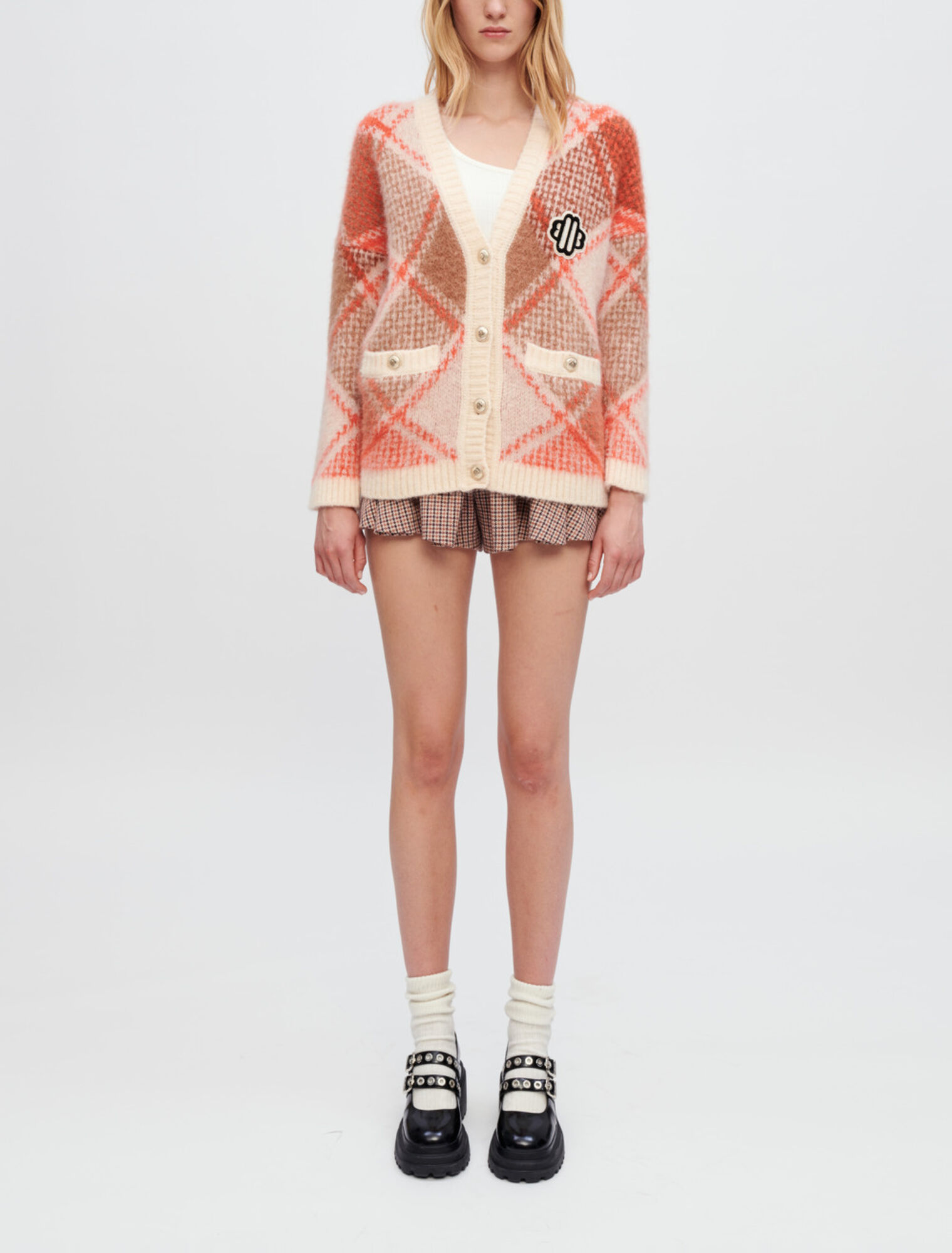 Cardigan fluffy en jacquard losanges