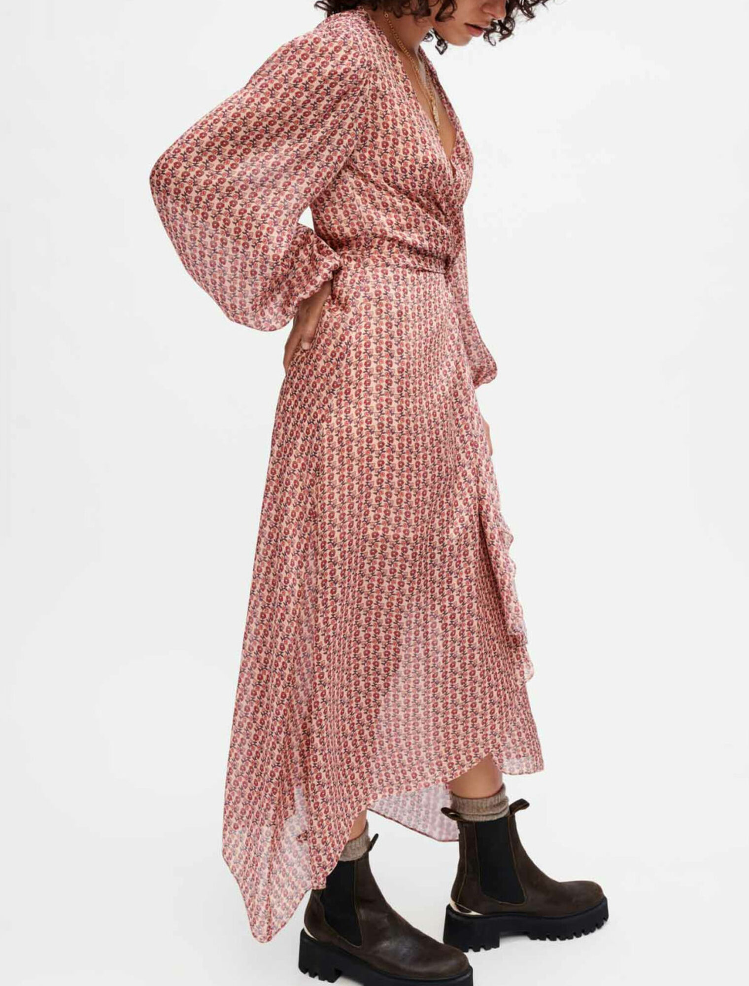 Robe drapée en satin imprimé