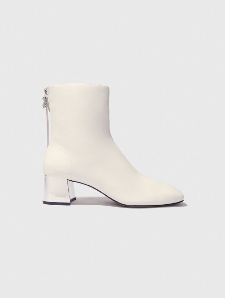 Bottines En Cuir À Bout Carré - Blanc - Maje - Modalova