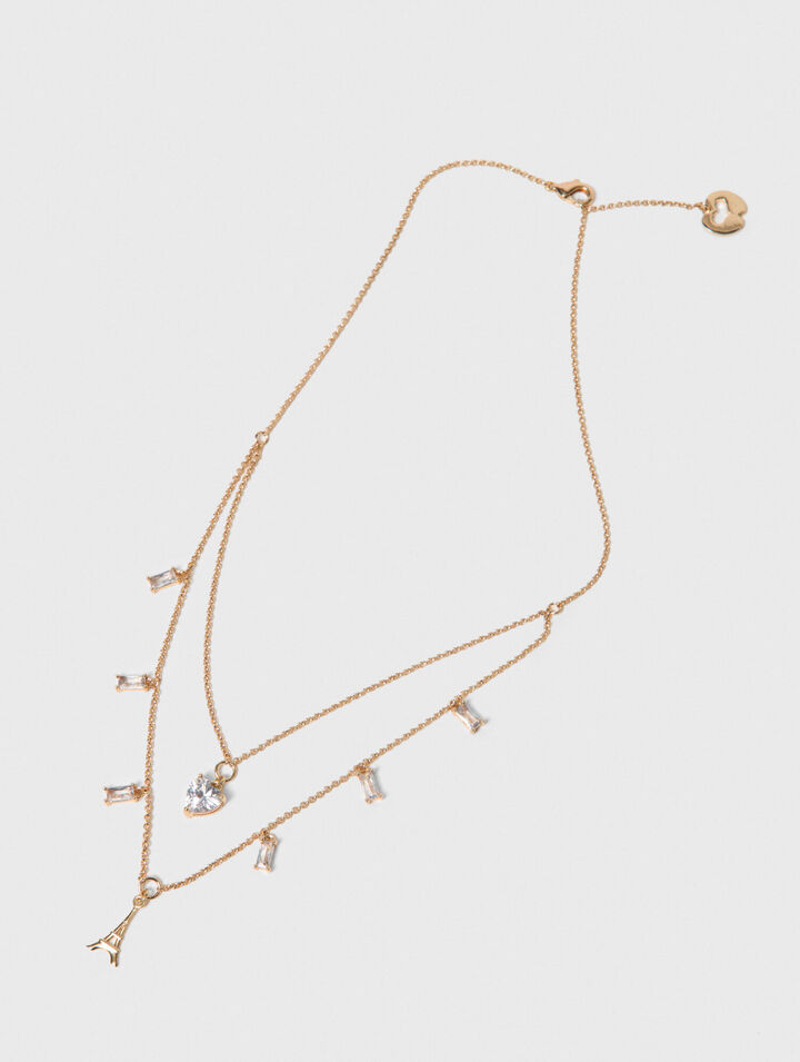Collier double &agrave; charms strass&eacute;s