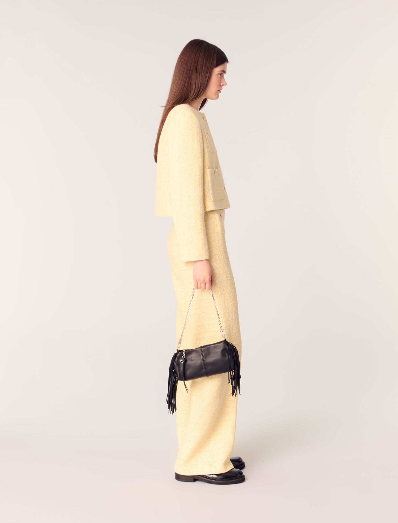 Pantalon droit en tweed et lurex