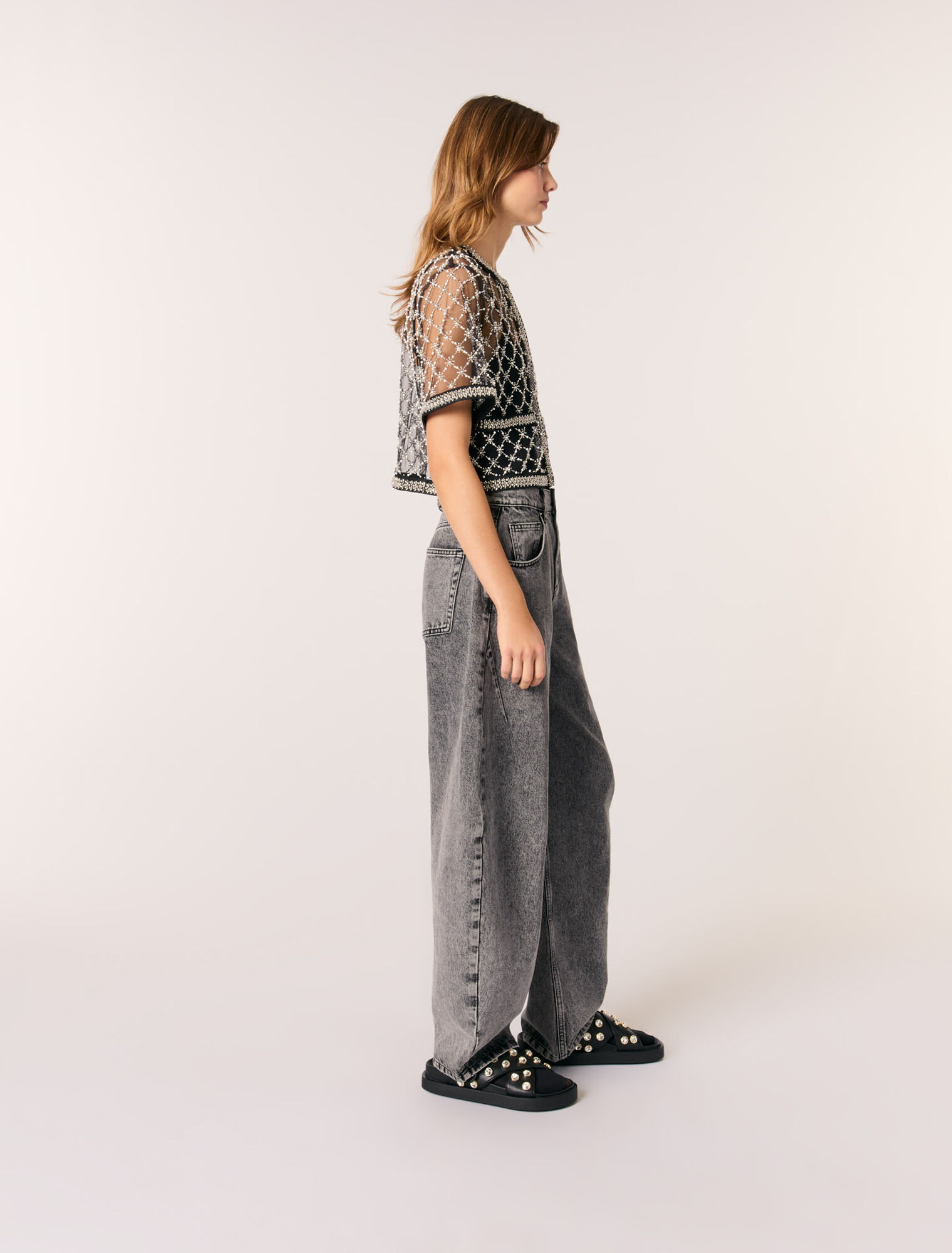 Top en tulle brodé
