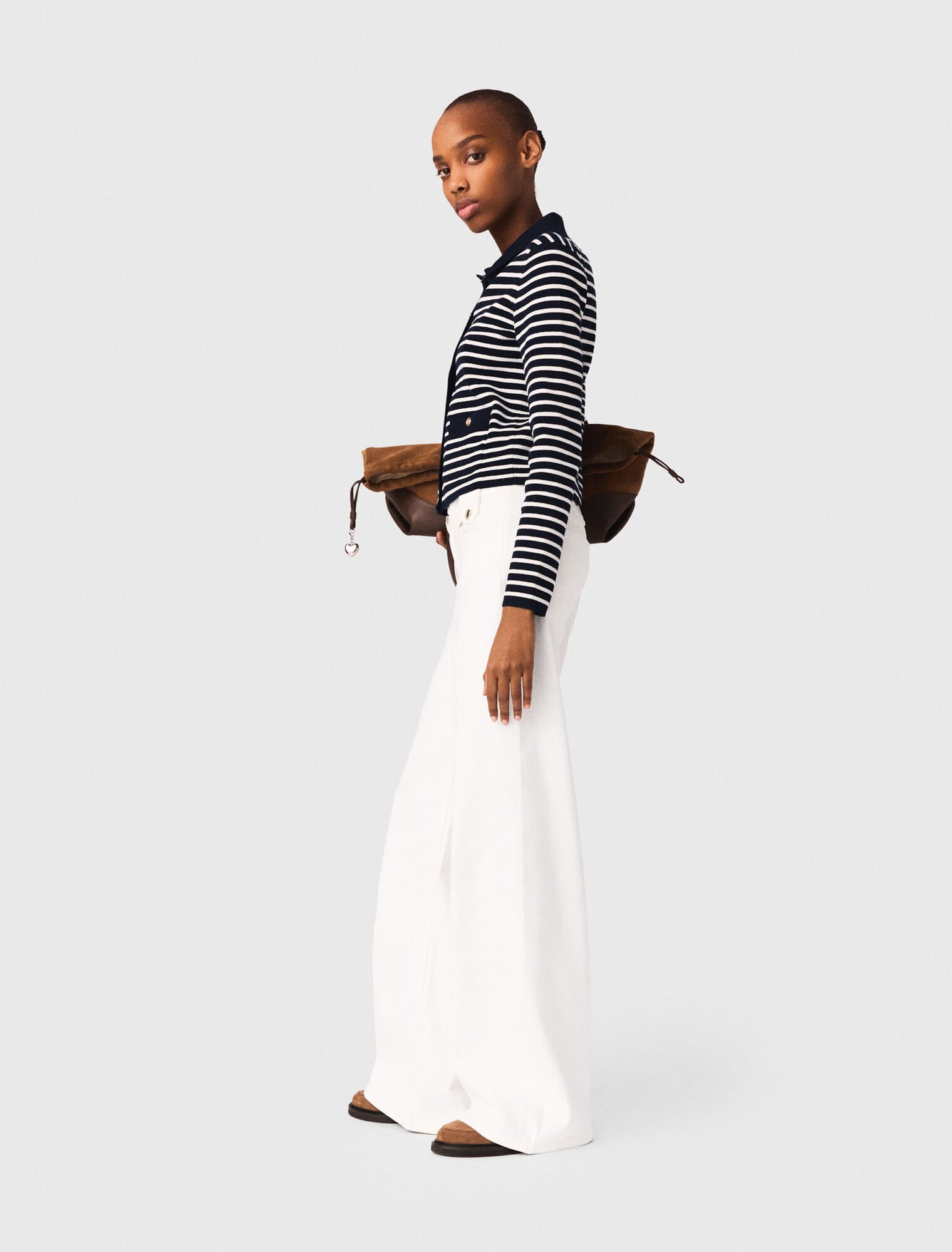 Cardigan ray&eacute; &agrave; col polo