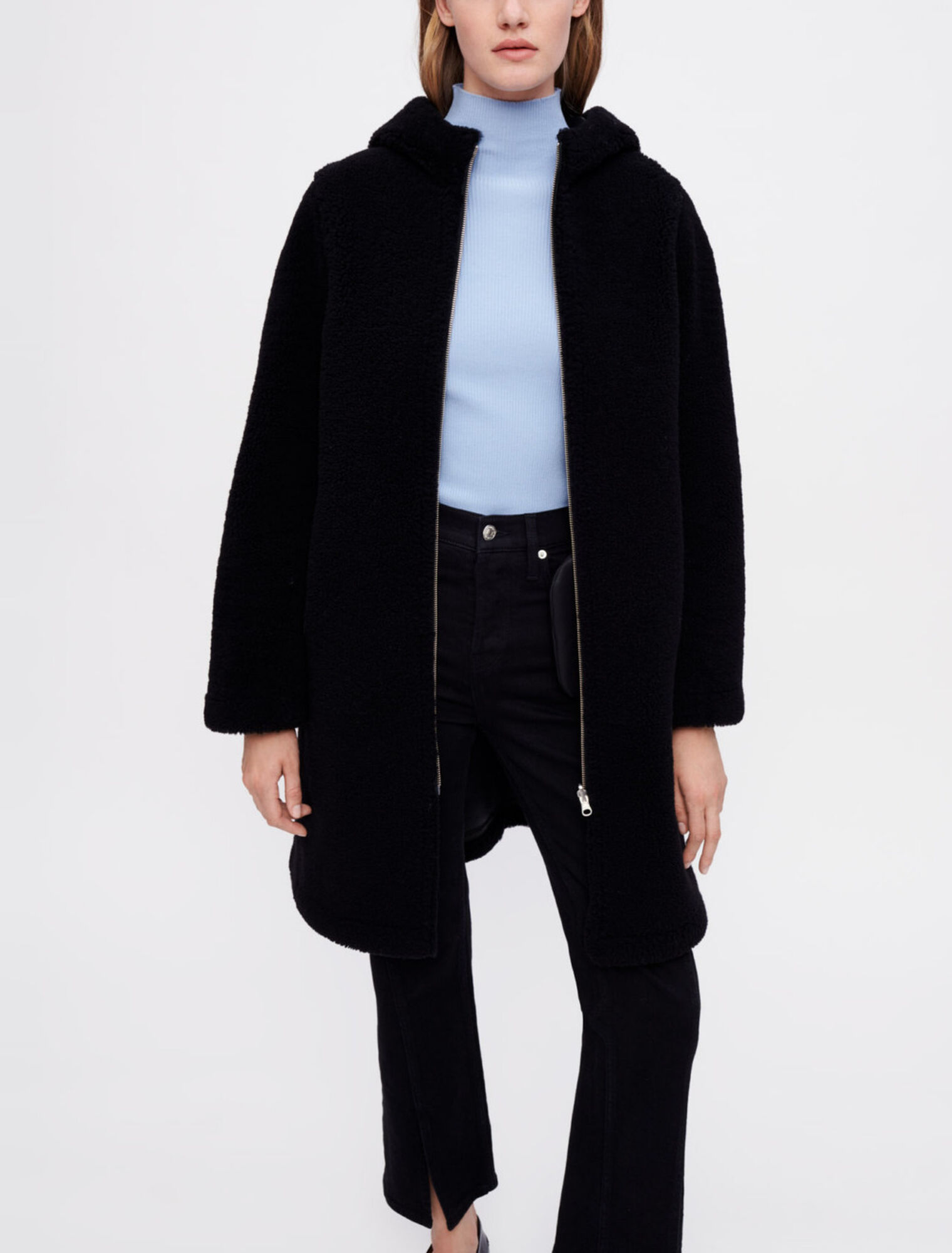 Manteau en peau lainée laine et cuir