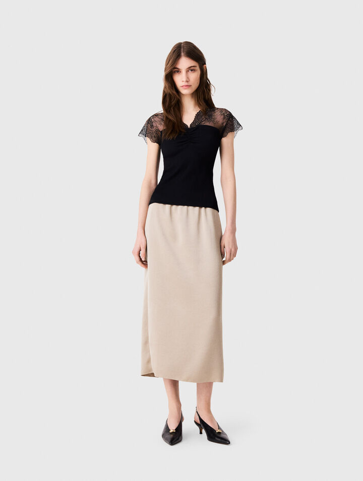 Top en jersey incrust&eacute; de dentelle