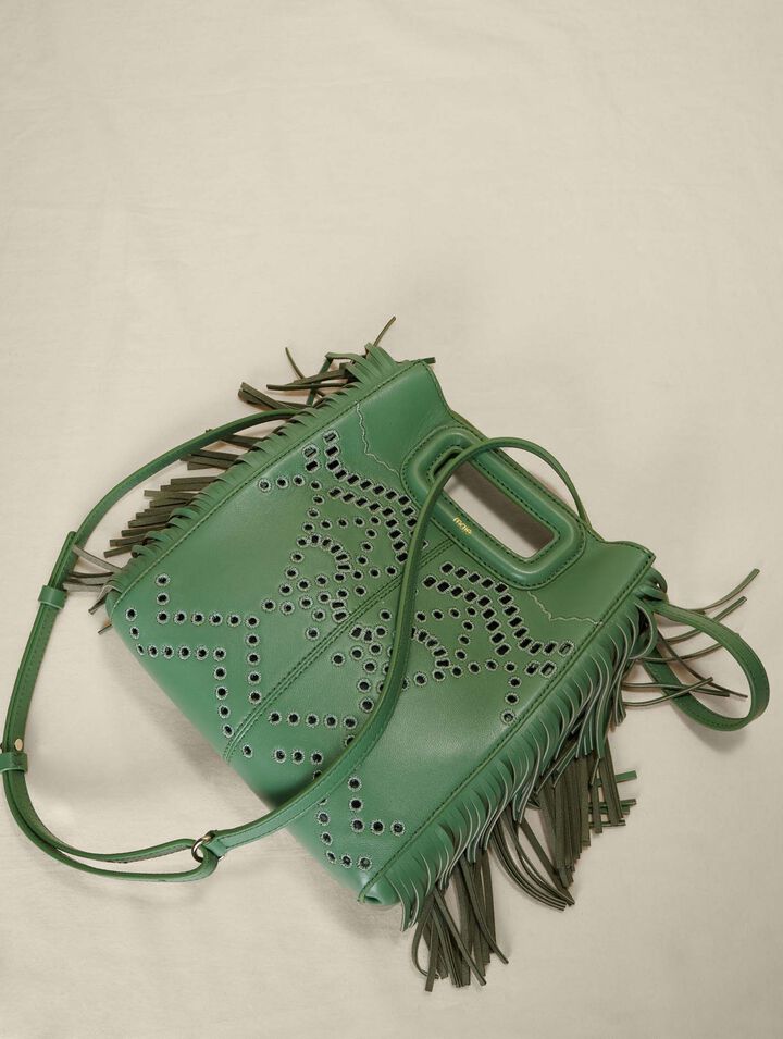 Sac M à franges en cuir perforé