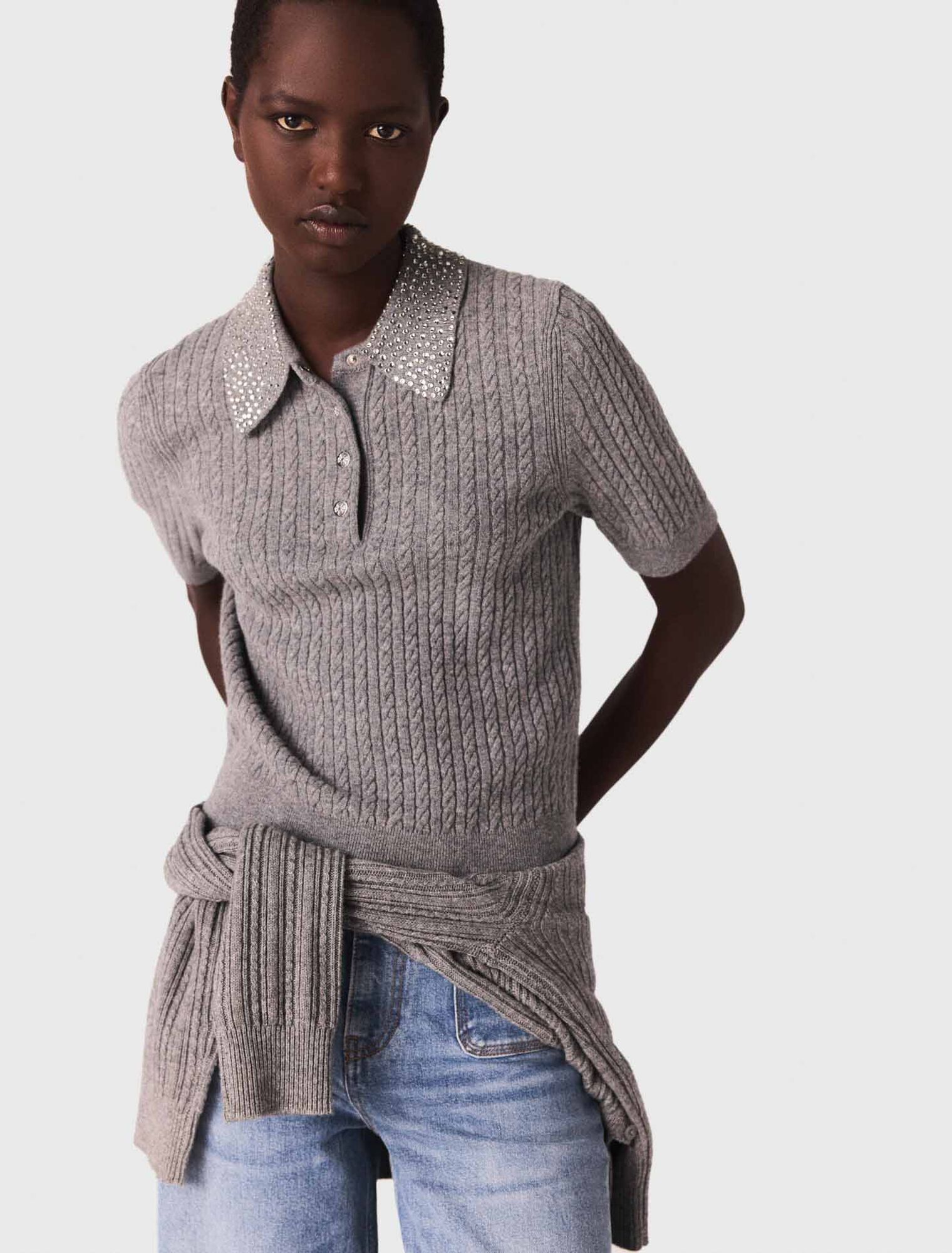 Polo en laine avec col strassé
