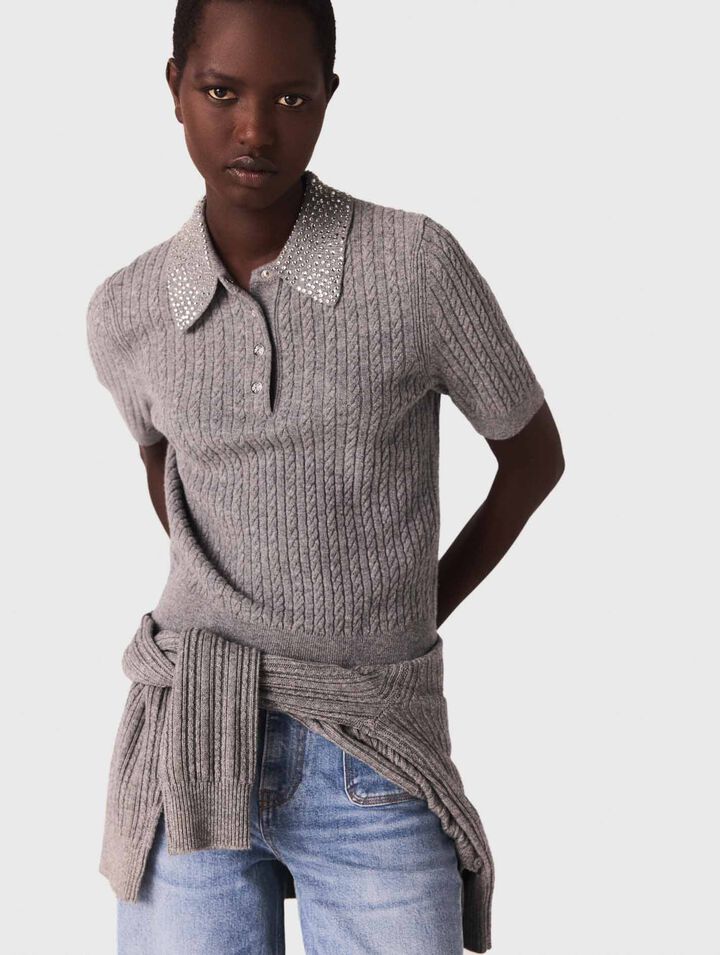 Polo en laine avec col strassé
