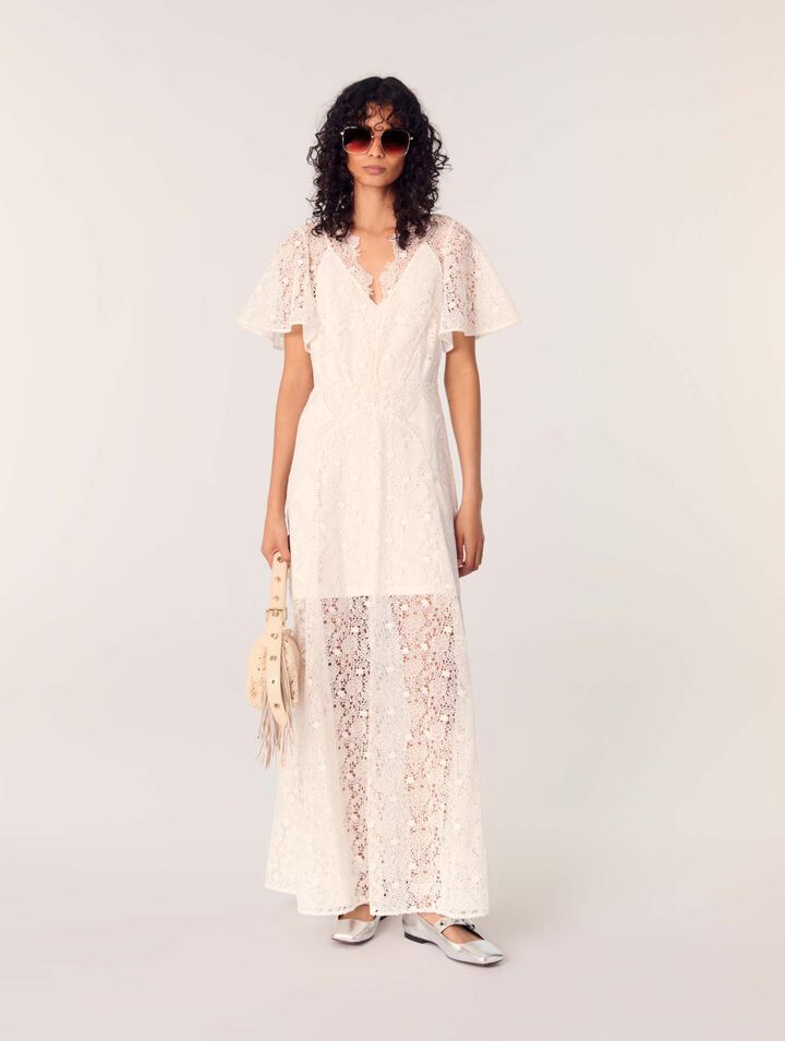Robe longue en guipure à fleurs