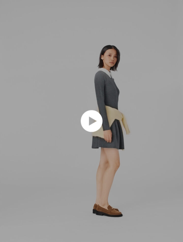 Robe courte en maille &agrave; col perl&eacute;