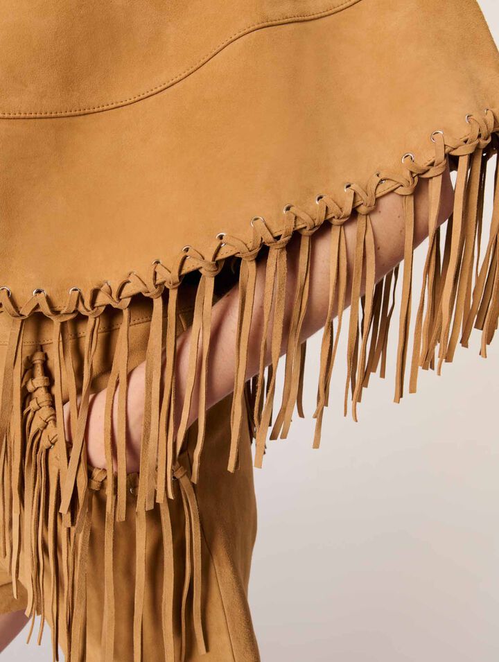 Manteau court à franges en nubuck