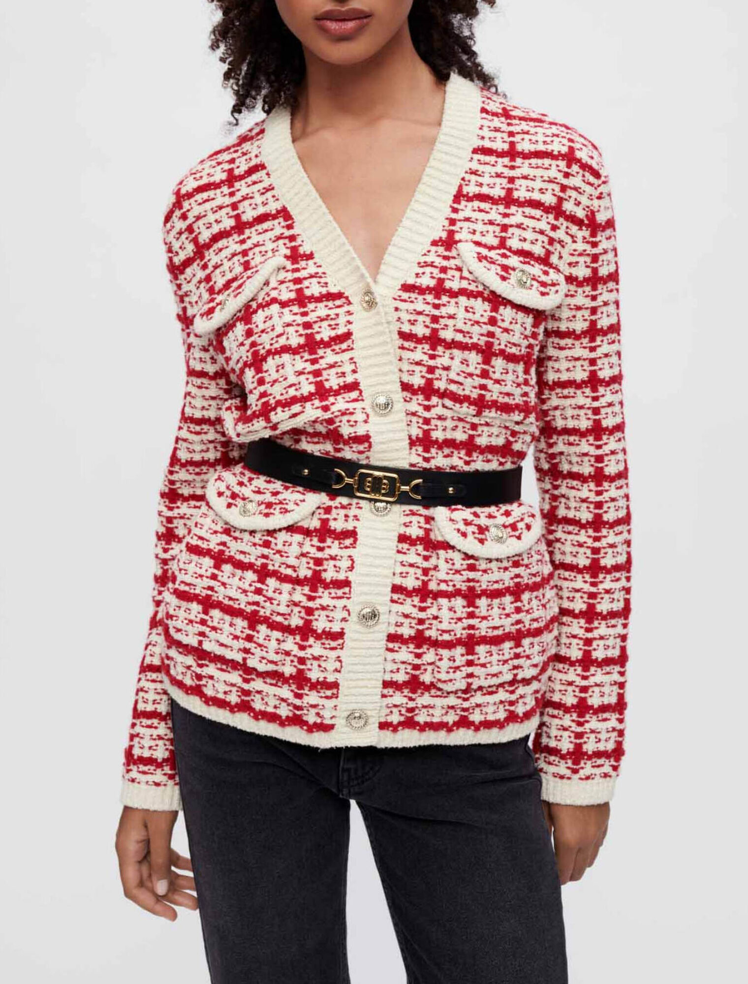 Cardigan en maille effet tweed bicolore