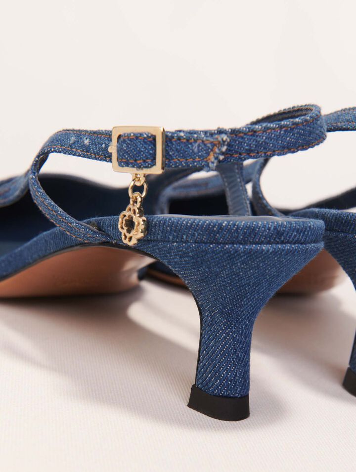 Escarpin slingback en denim strassé