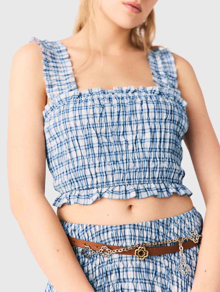 Top smock&eacute; en coton strass&eacute;