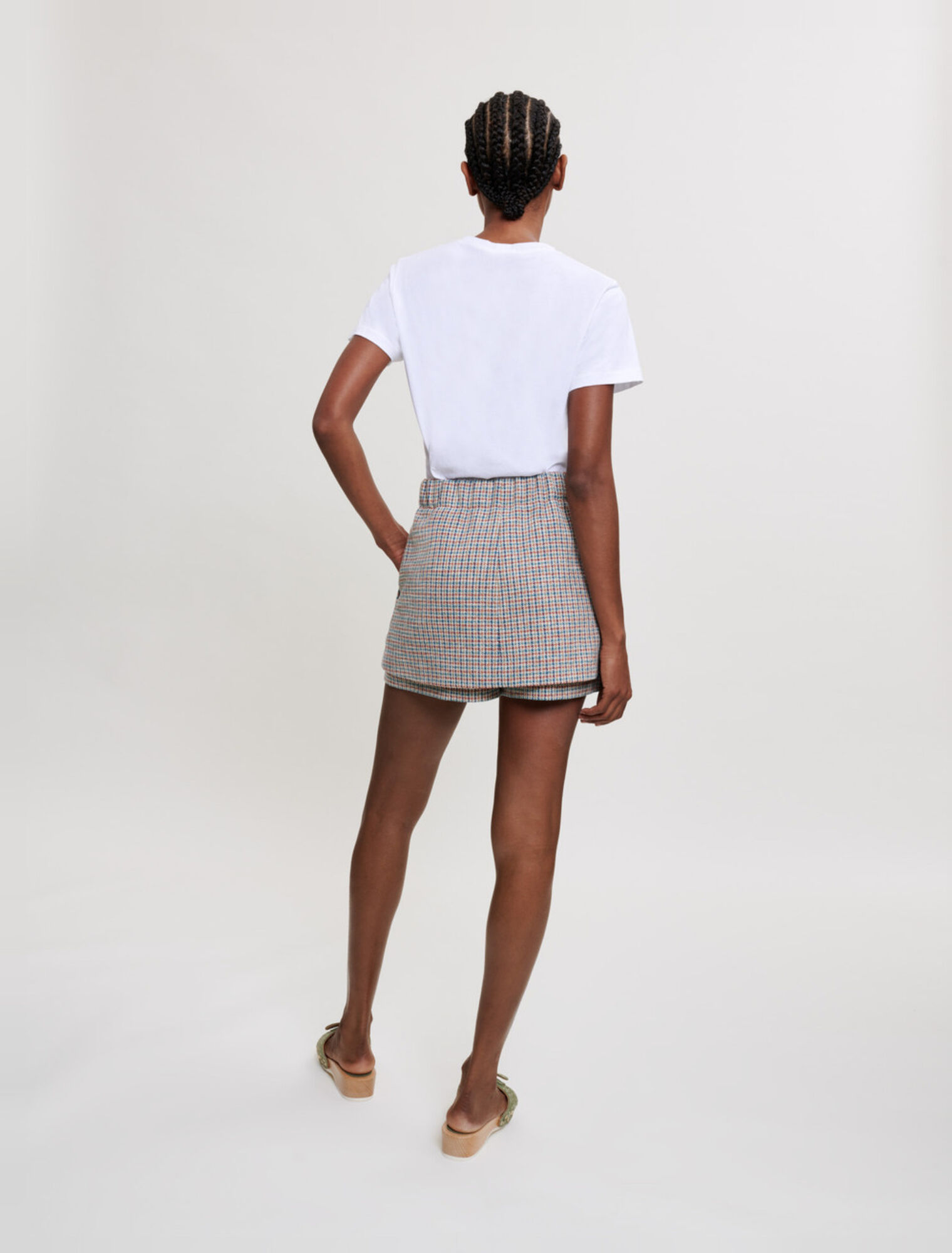 Short trompe-l'œil à motif pied de poule